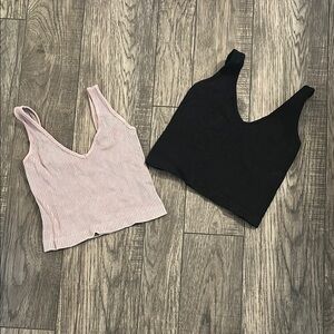 Women's Black and Pink/Purple Ribbed Tops
